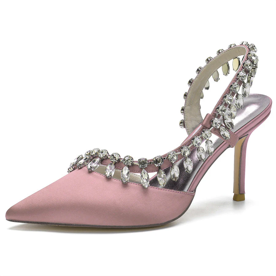 Women's Wedding Shoes Pointed Toe High Heel Bridal Shoes with Crystals Tassel - Image 12