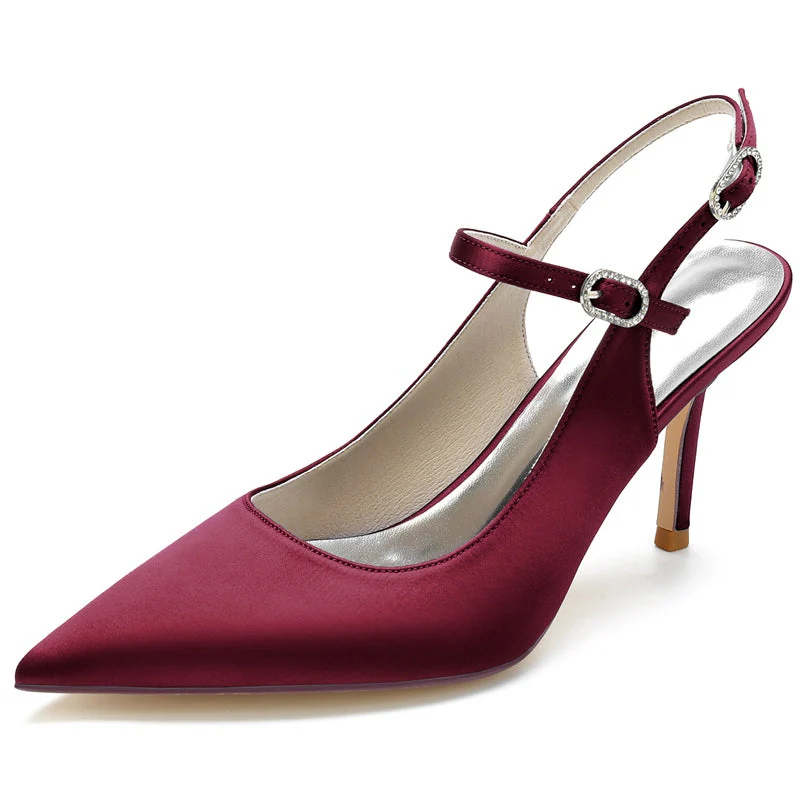 Women's Wedding Shoes Pointed Toe High Heel Buckle Sandals Bridal Shoes - Image 11