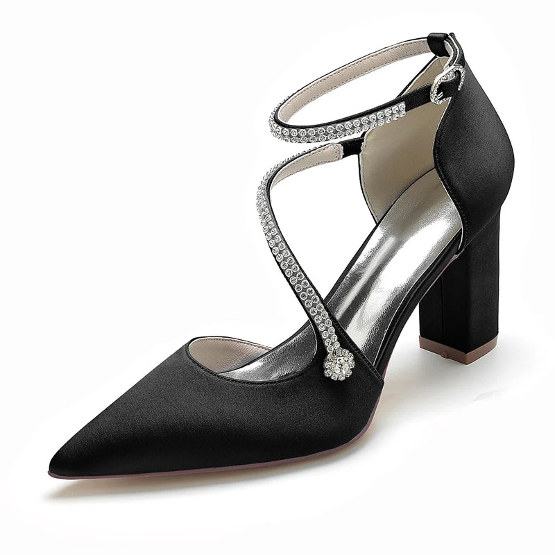Women's Wedding Shoes Pointed Toe High Heel Crossed Straps Buckle Bridal Shoes with Crystal - Image 14