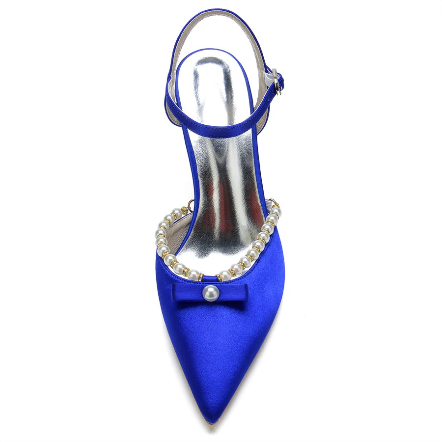 Women's Wedding Shoes Pointed Toe High Heel Elegant Bridal Shoes with Pearls - Image 4