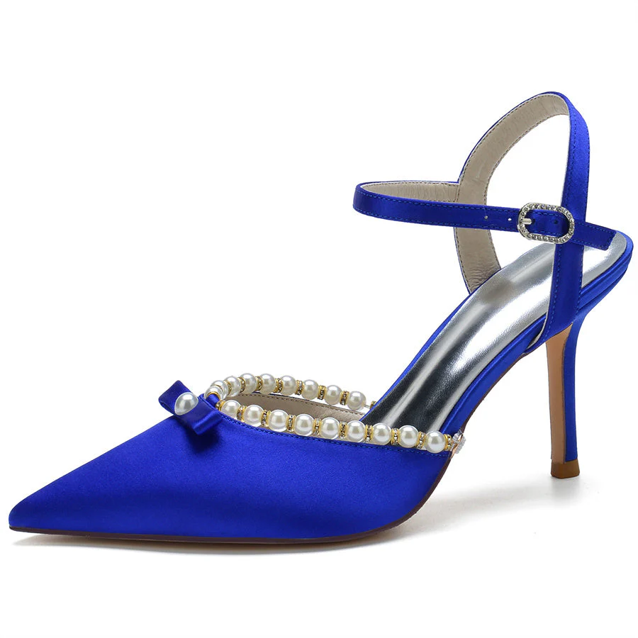 Women's Wedding Shoes Pointed Toe High Heel Elegant Bridal Shoes with Pearls - Image 6