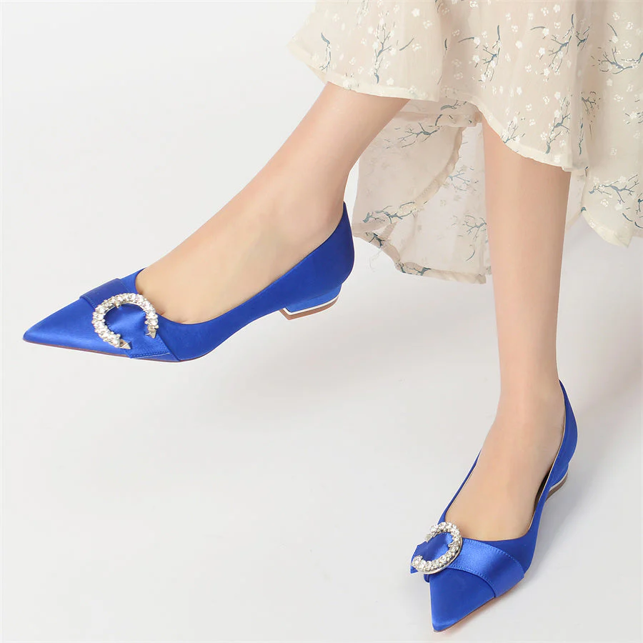 Women's Wedding Shoes Pointed Toe Low Heel Bridal Shoes with Circle Crystals - Image 2
