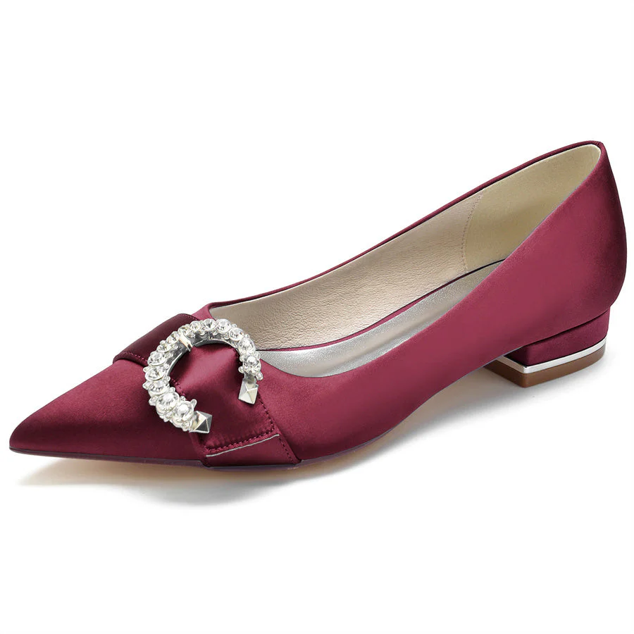Women's Wedding Shoes Pointed Toe Low Heel Bridal Shoes with Circle Crystals - Image 7