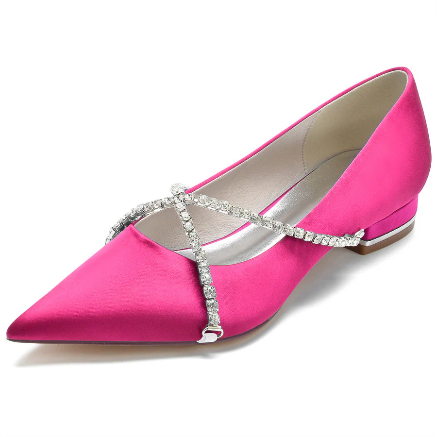 Women's Wedding Shoes Pointed Toe Low Heel Bridal Shoes with Criss Cross Crystals - Image 10
