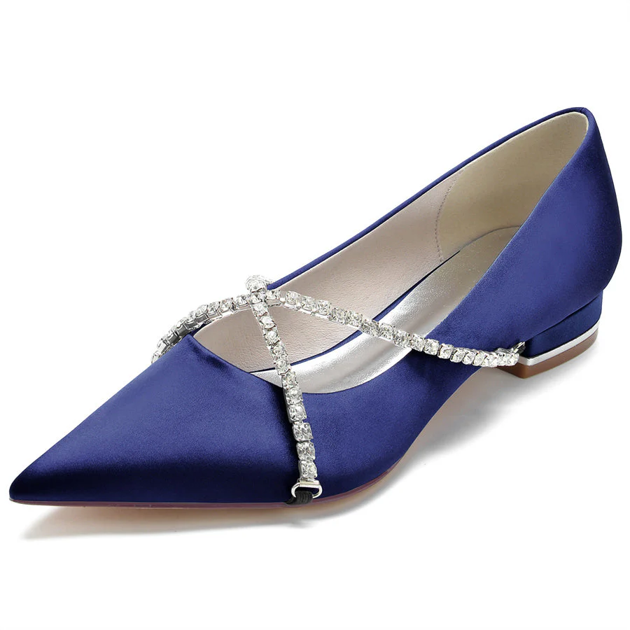 Women's Wedding Shoes Pointed Toe Low Heel Bridal Shoes with Criss Cross Crystals - Image 11