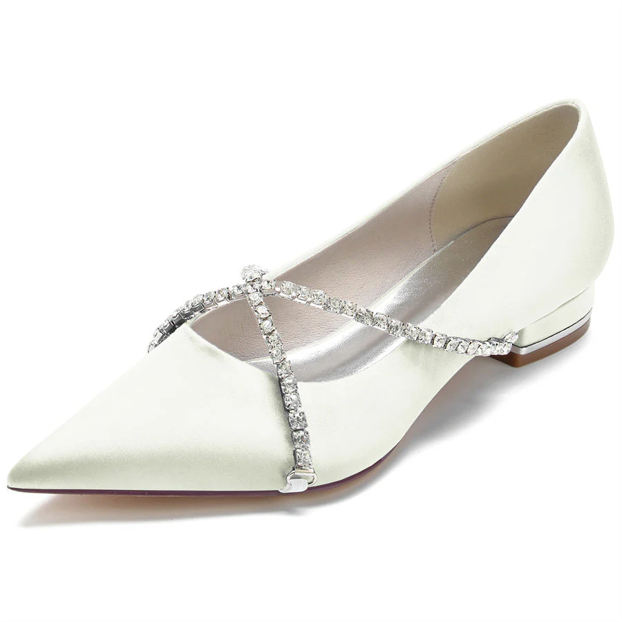 Women's Wedding Shoes Pointed Toe Low Heel Bridal Shoes with Criss Cross Crystals - Image 12