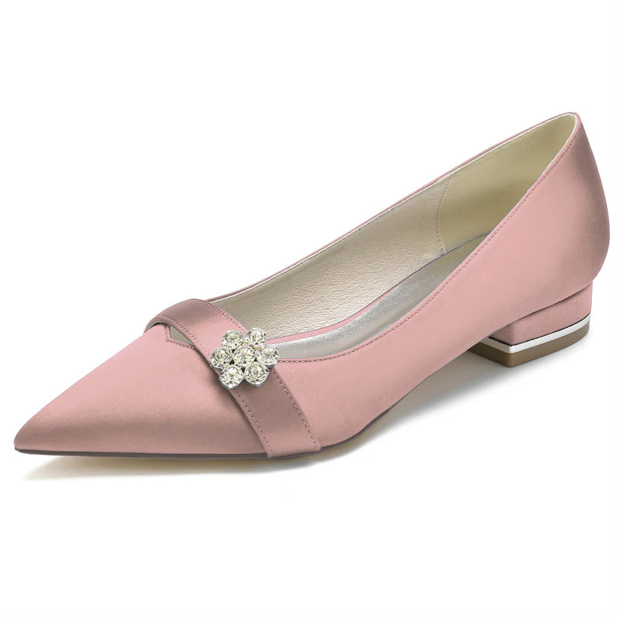 Women's Wedding Shoes Pointed Toe Low Heel Bridal Shoes with Crystals Flower - Image 10