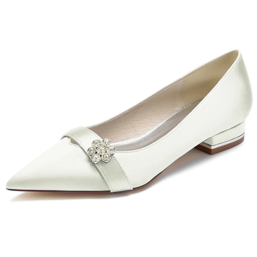 Women's Wedding Shoes Pointed Toe Low Heel Bridal Shoes with Crystals Flower - Image 13