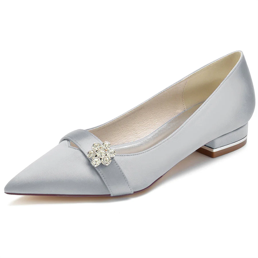 Women's Wedding Shoes Pointed Toe Low Heel Bridal Shoes with Crystals Flower - Image 14