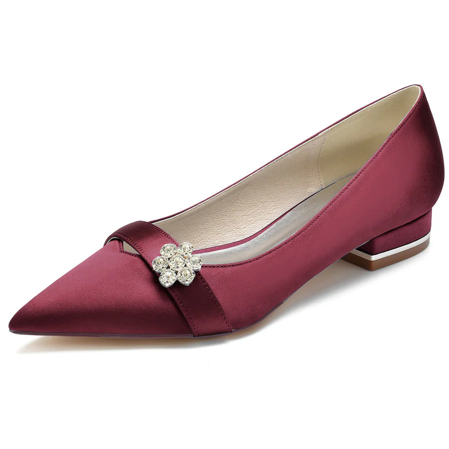 Women's Wedding Shoes Pointed Toe Low Heel Bridal Shoes with Crystals Flower - Image 7