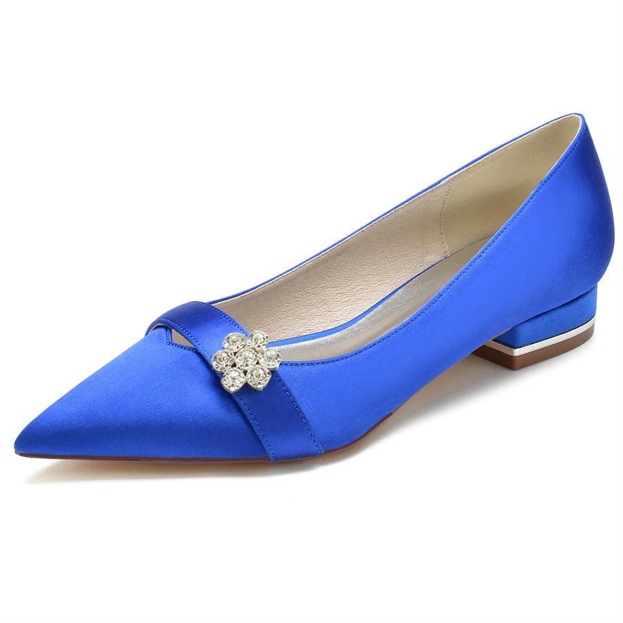 Women's Wedding Shoes Pointed Toe Low Heel Bridal Shoes with Crystals Flower - Image 8