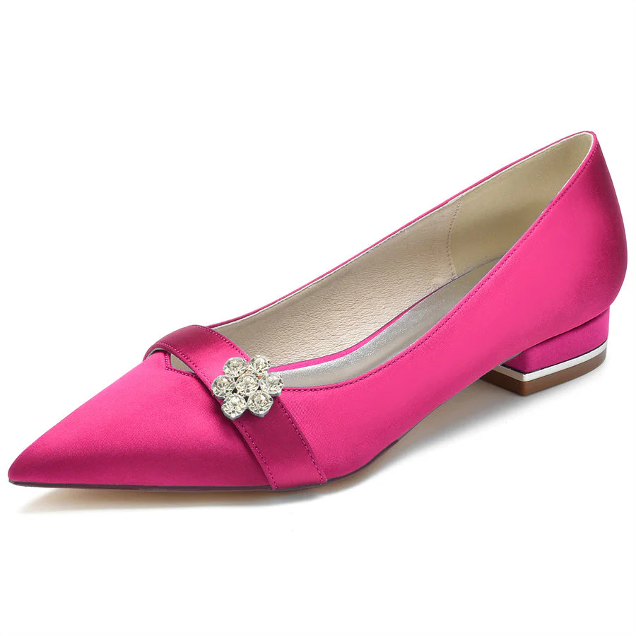 Women's Wedding Shoes Pointed Toe Low Heel Bridal Shoes with Crystals Flower - Image 9
