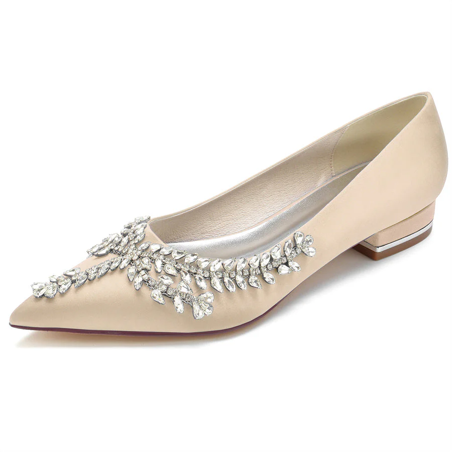 Women's Wedding Shoes Pointed Toe Low Heel Bridal Shoes with Crystals - Image 11