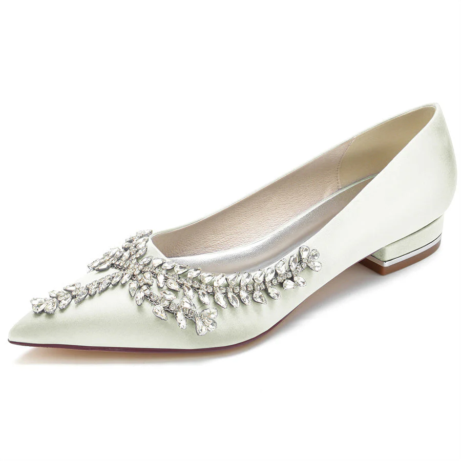 Women's Wedding Shoes Pointed Toe Low Heel Bridal Shoes with Crystals - Image 12