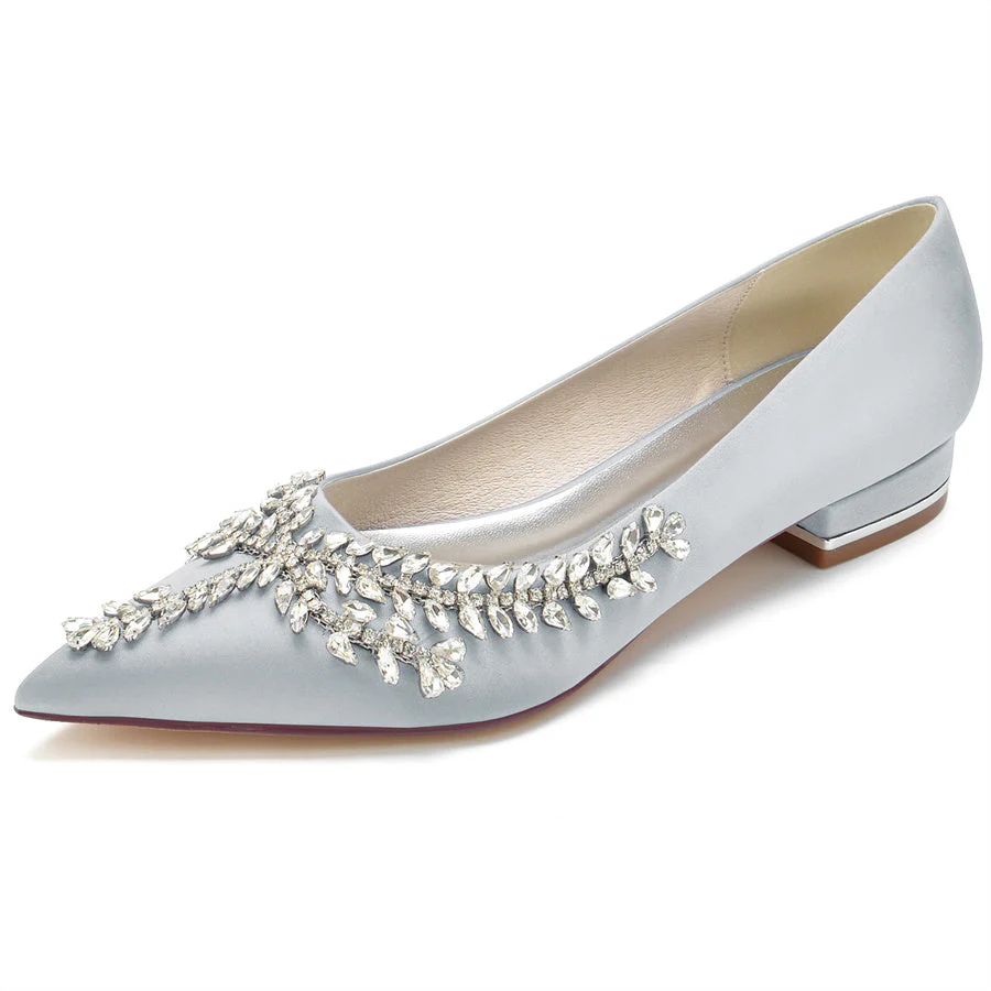 Women's Wedding Shoes Pointed Toe Low Heel Bridal Shoes with Crystals - Image 13