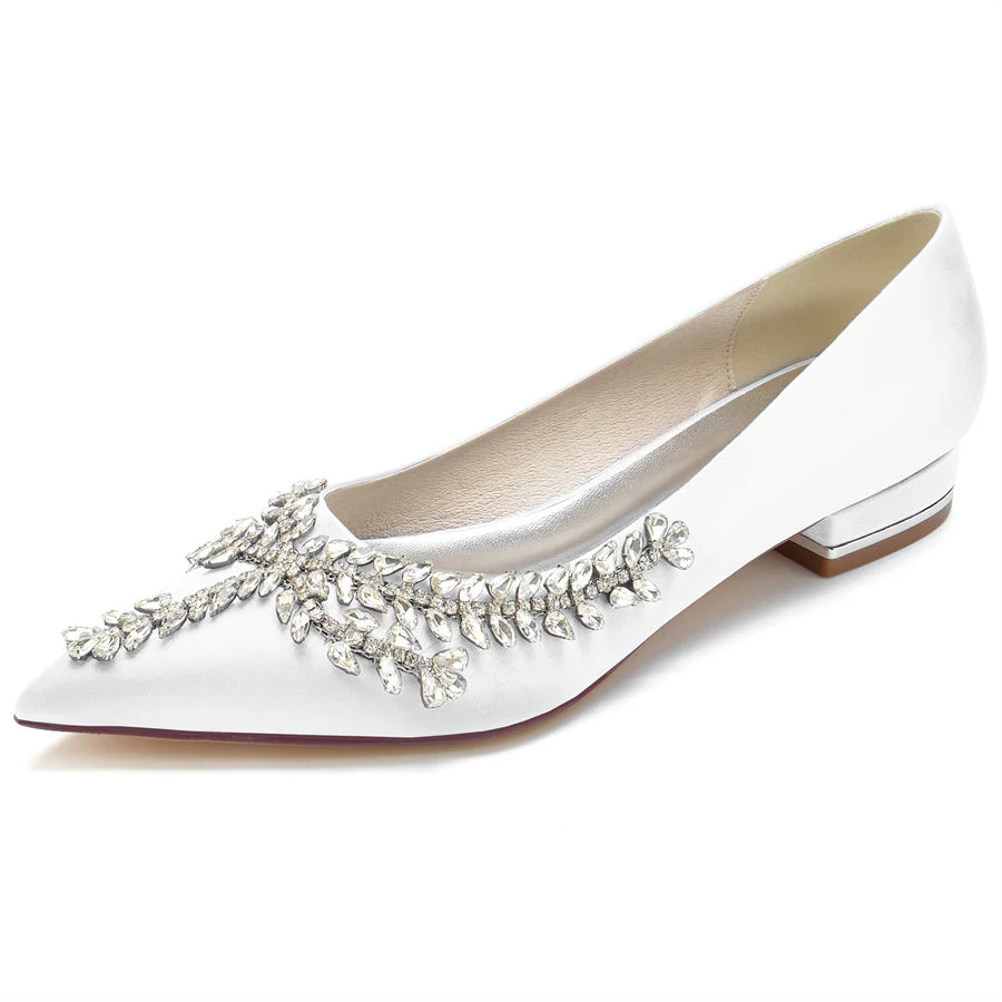 Women's Wedding Shoes Pointed Toe Low Heel Bridal Shoes with Crystals - Image 6