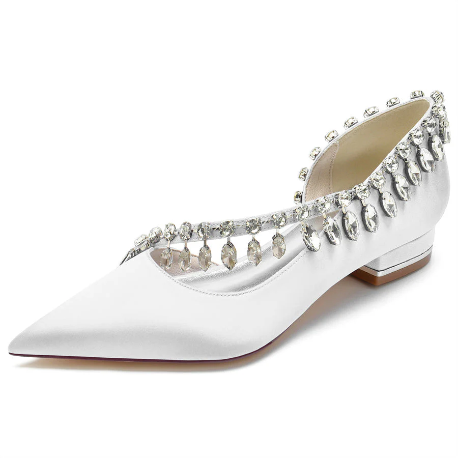 Women's Wedding Shoes Pointed Toe Low Heel Bridal Shoes with Crystals Tassel - Image 6