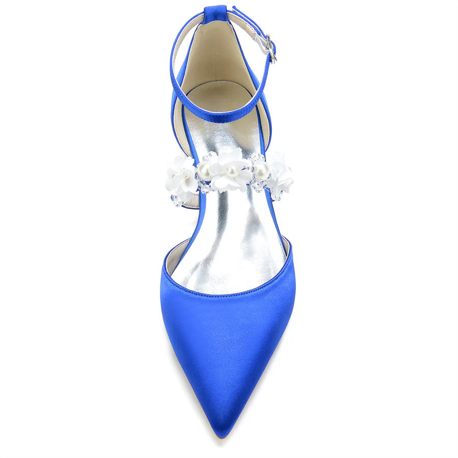 Women's Wedding Shoes Pointed Toe Low Heel Bridal Shoes with Pearls & Flowers - Image 3
