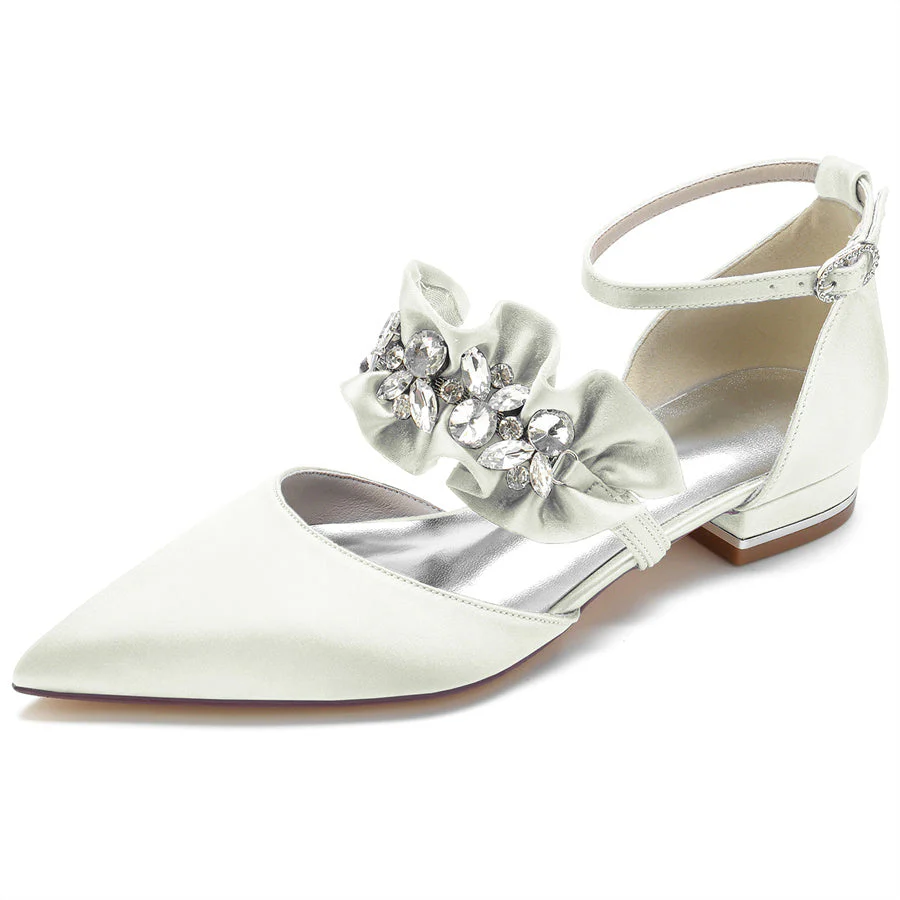Women's Wedding Shoes Pointed Toe Low Heel Bridal Shoes with Rhinestones - Image 6