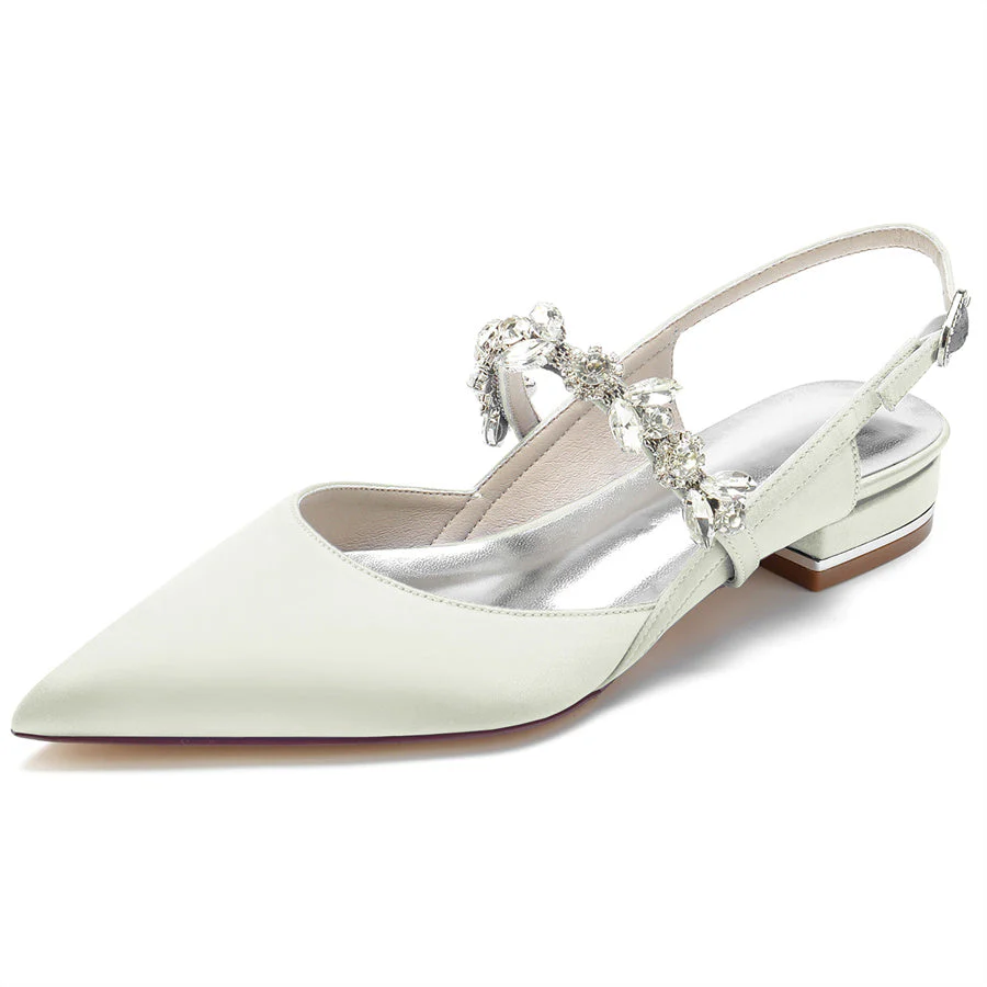 Women's Wedding Shoes Pointed Toe Low Heel Bridal Shoes with Rhinestones Strap - Image 15