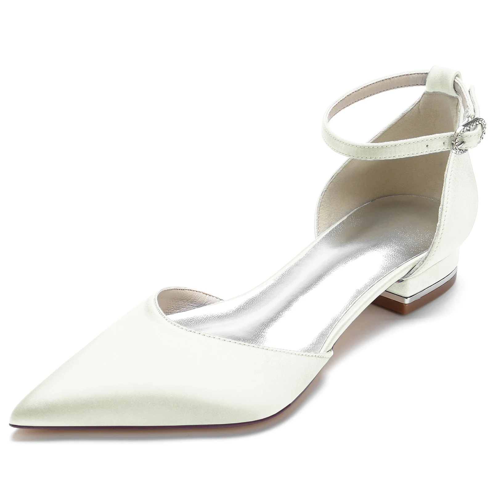 Women's Wedding Shoes Pointed Toe Low Heel Crystal Buckle Minimalist Bridal Shoes - Image 10