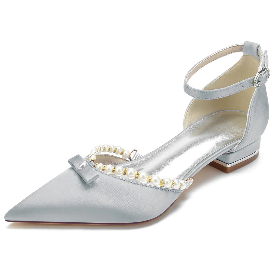Women's Wedding Shoes Pointed Toe Low Heel Elegant Bridal Shoes with Pearls - Image 13