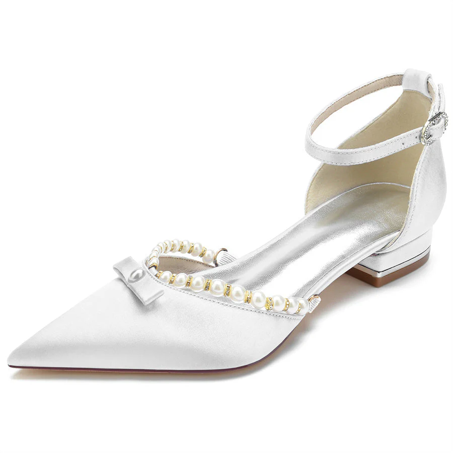 Women's Wedding Shoes Pointed Toe Low Heel Elegant Bridal Shoes with Pearls - Image 6