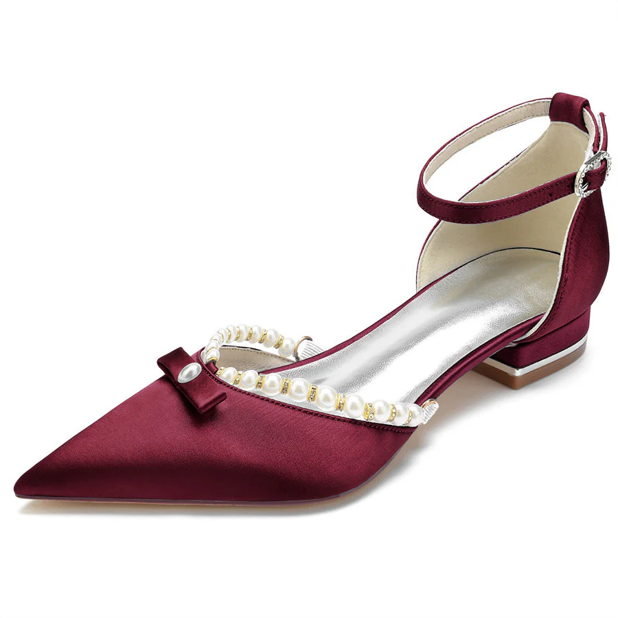 Women's Wedding Shoes Pointed Toe Low Heel Elegant Bridal Shoes with Pearls - Image 8