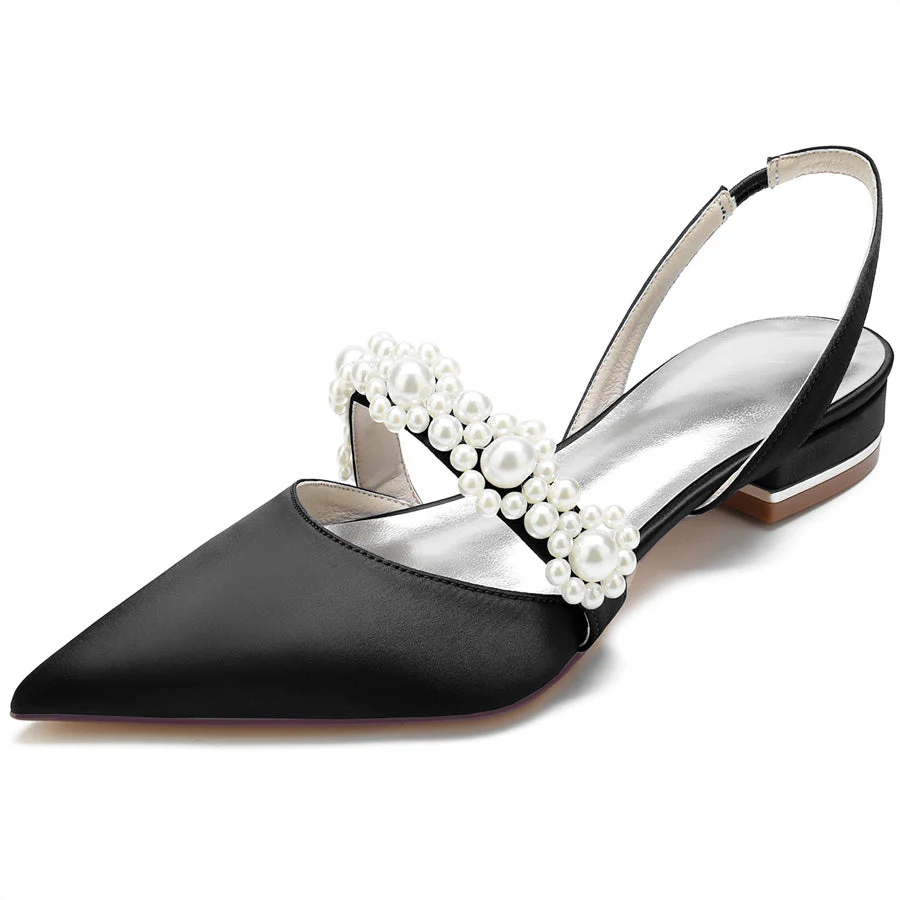 Women's Wedding Shoes Pointed Toe Low Heel Elegant Bridal Shoes with Pearls - Image 8