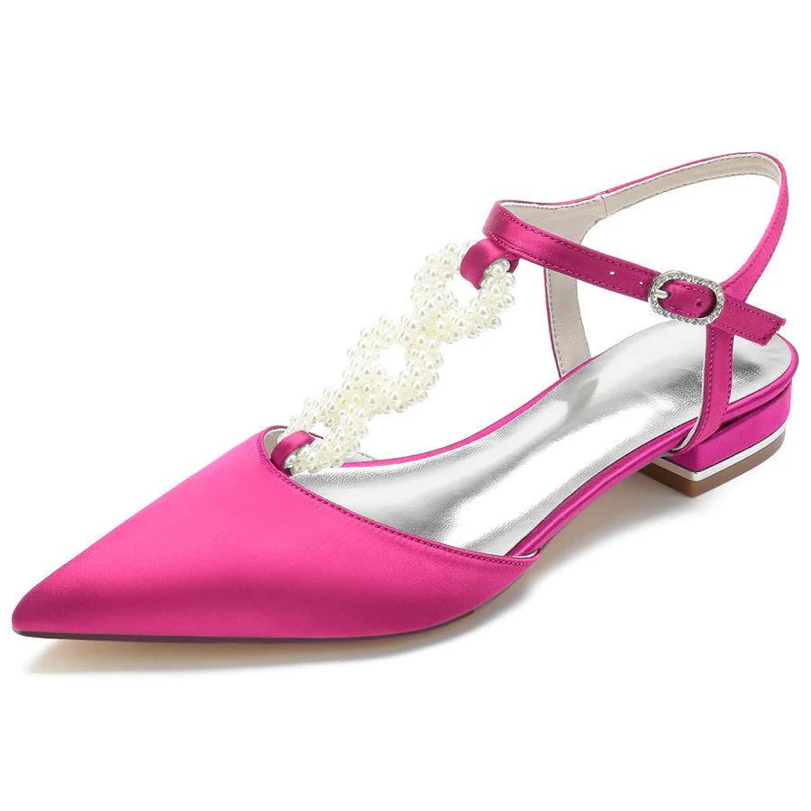 Women's Wedding Shoes Pointed Toe Low Heel Elegant Bridal Shoes with Pearls Strap - Image 10