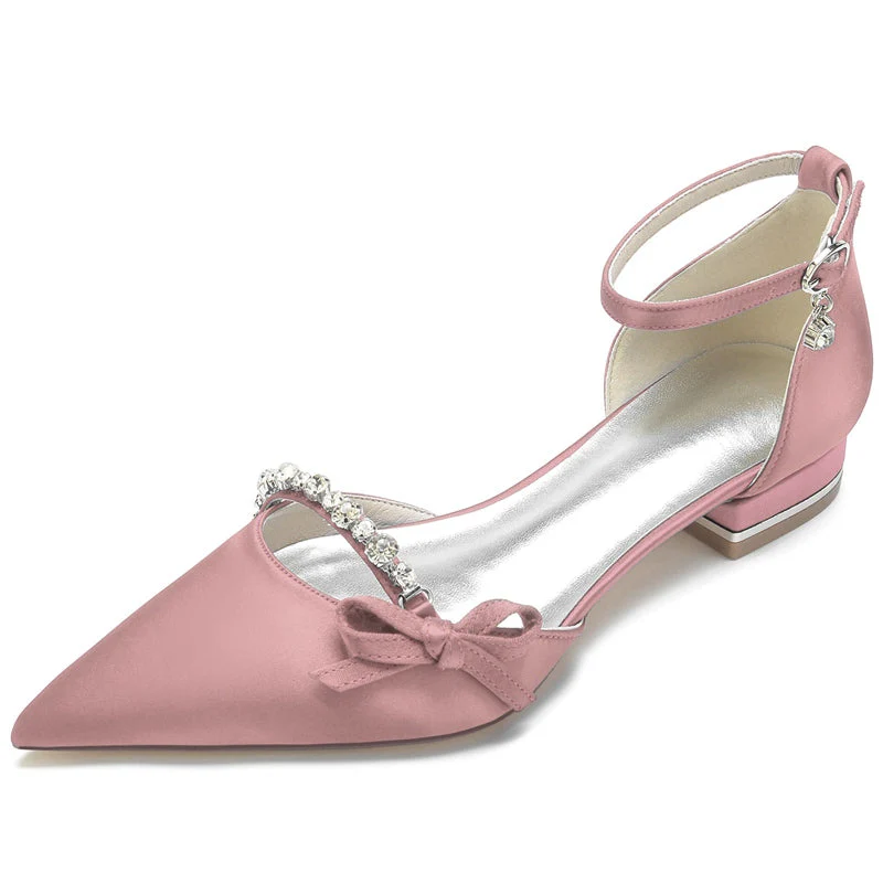 Women's Wedding Shoes Pointed Toe Low Heel High-End Crystal Bridal Shoes with Mini Bow - Image 10