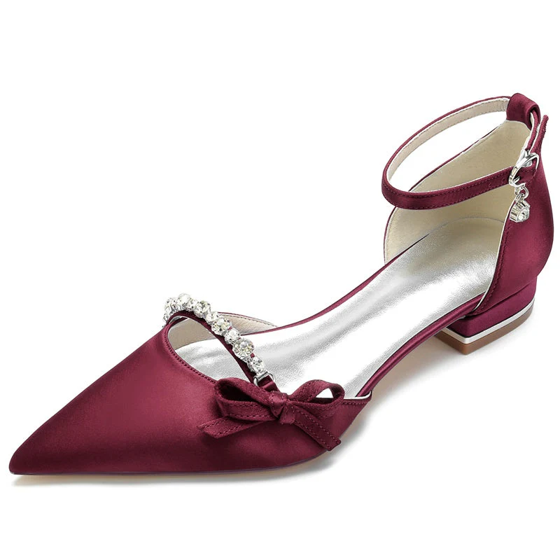 Women's Wedding Shoes Pointed Toe Low Heel High-End Crystal Bridal Shoes with Mini Bow - Image 12
