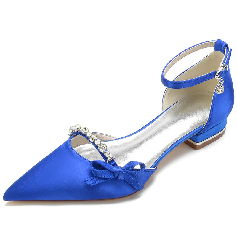 Women's Wedding Shoes Pointed Toe Low Heel High-End Crystal Bridal Shoes with Mini Bow - Image 6