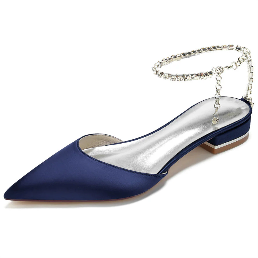 Women's Wedding Shoes Pointed Toe Low Heel Minimalist Bridal Shoes with Crystals - Image 10