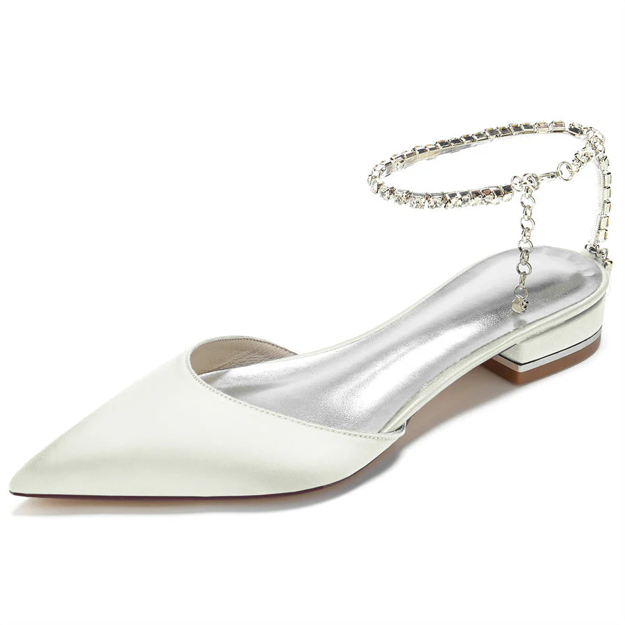 Women's Wedding Shoes Pointed Toe Low Heel Minimalist Bridal Shoes with Crystals - Image 12