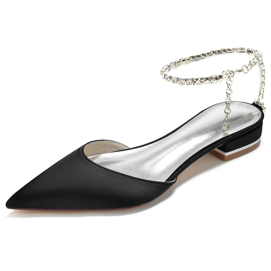Women's Wedding Shoes Pointed Toe Low Heel Minimalist Bridal Shoes with Crystals - Image 6
