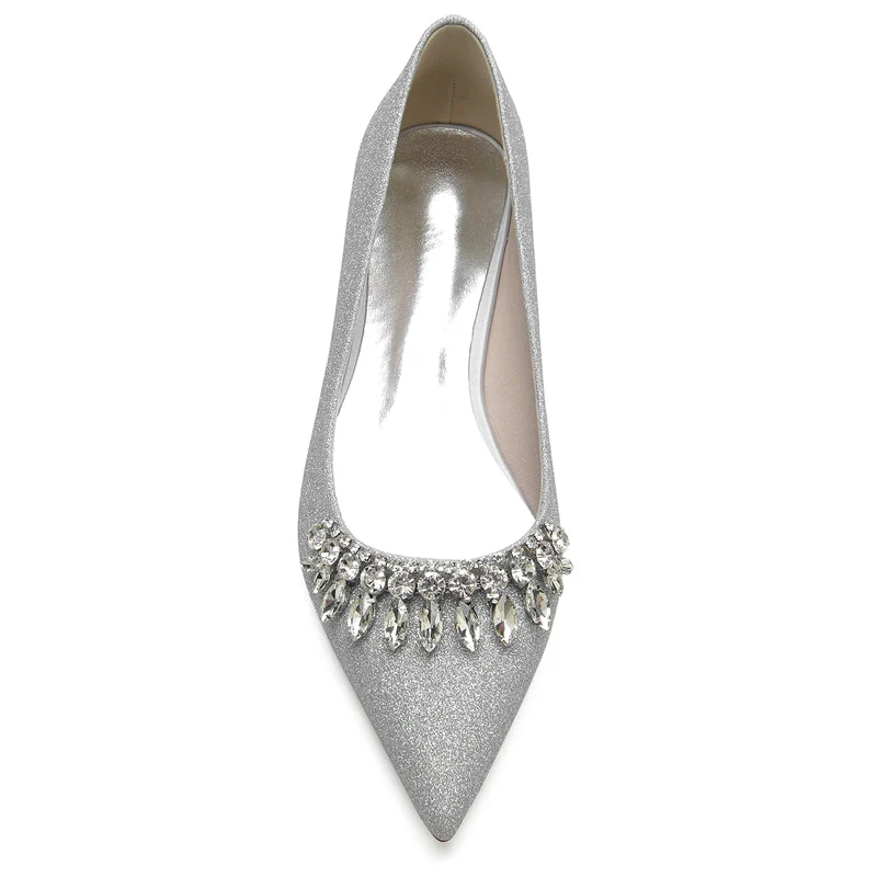 Women's Wedding Shoes Pointed Toe Low Heel Simple Bridal Shoes with Curved Rhinestone - Image 4