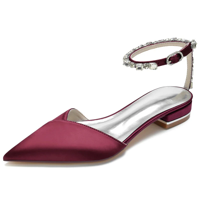 Women's Wedding Shoes Pointed Toe Low Heel Sparkling Rhinestone Ankle Strap Bridal Shoes - Image 10