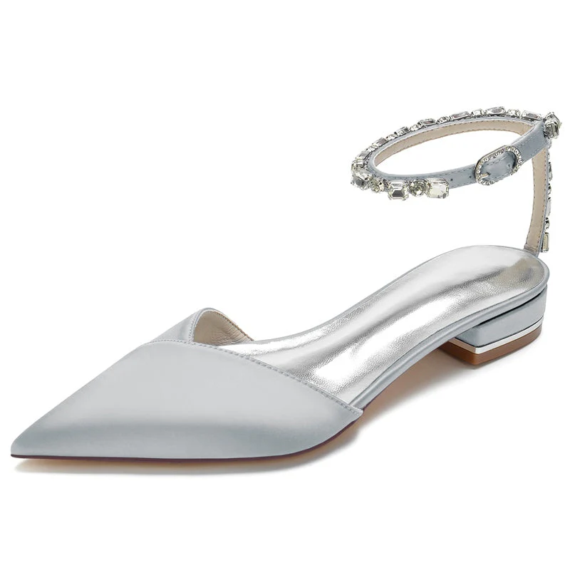 Women's Wedding Shoes Pointed Toe Low Heel Sparkling Rhinestone Ankle Strap Bridal Shoes - Image 11