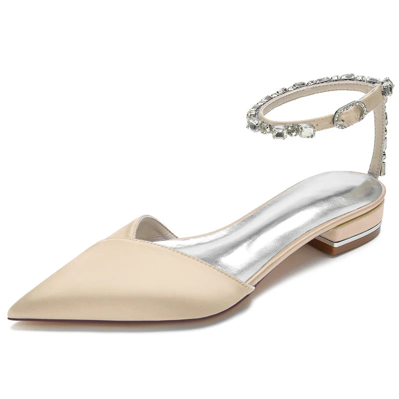 Women's Wedding Shoes Pointed Toe Low Heel Sparkling Rhinestone Ankle Strap Bridal Shoes - Image 12