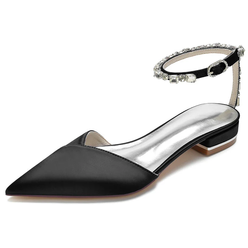 Women's Wedding Shoes Pointed Toe Low Heel Sparkling Rhinestone Ankle Strap Bridal Shoes - Image 13