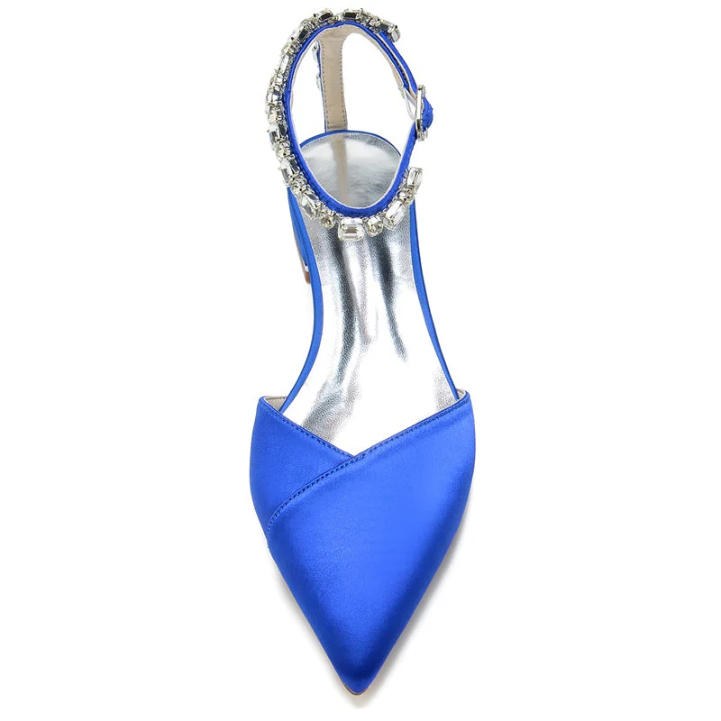 Women's Wedding Shoes Pointed Toe Low Heel Sparkling Rhinestone Ankle Strap Bridal Shoes - Image 3
