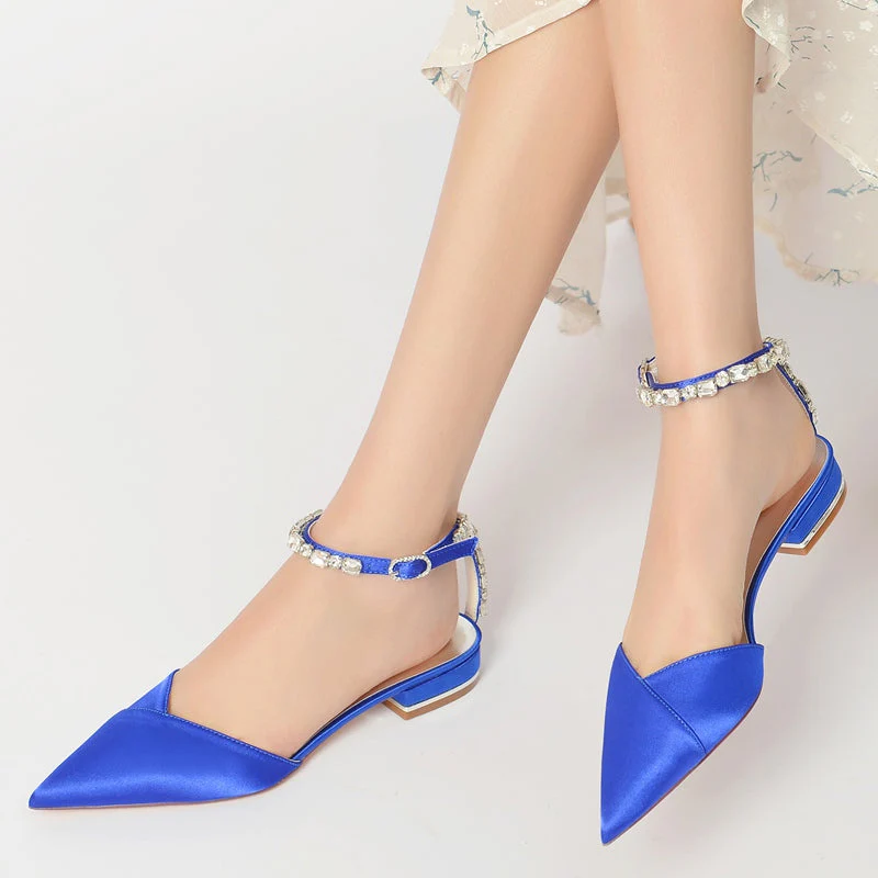 Women's Wedding Shoes Pointed Toe Low Heel Sparkling Rhinestone Ankle Strap Bridal Shoes - Image 5