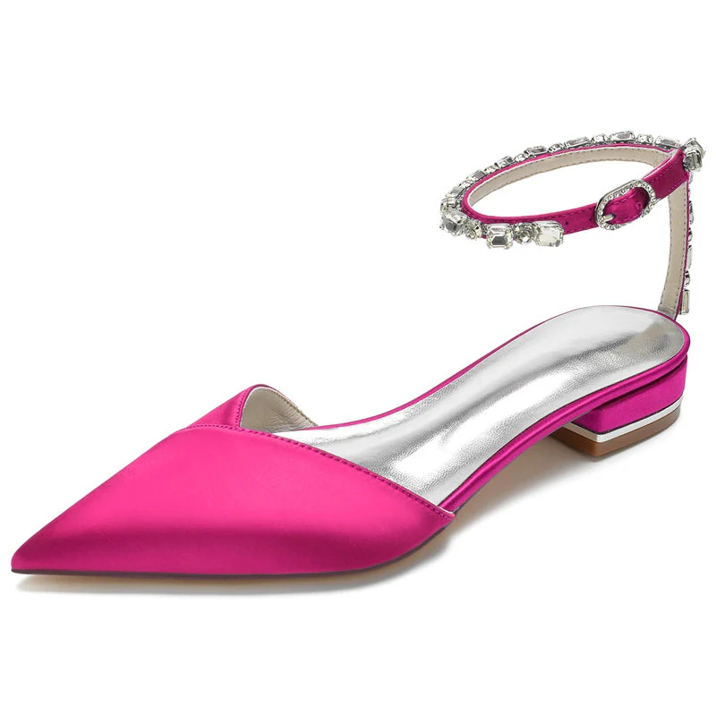 Women's Wedding Shoes Pointed Toe Low Heel Sparkling Rhinestone Ankle Strap Bridal Shoes - Image 7