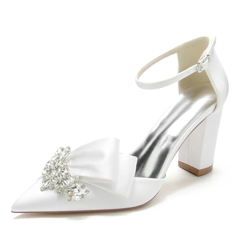 Women's Wedding Shoes Pointed Toe Luxurious Buckle Bridal Shoes with Rhinestone & Ruffles - Image 2