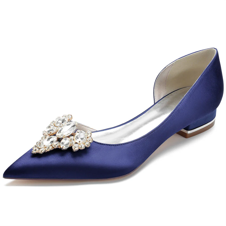 Women's Wedding Shoes Pointed Toe Silk Satin Low Heel Bridal Shoes with Rhinestones - Image 11