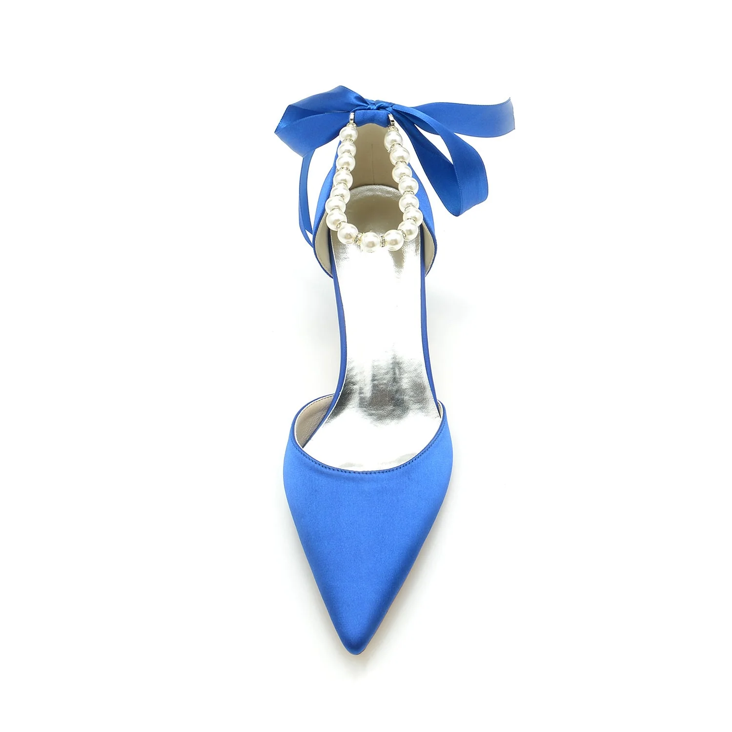 Women's Wedding Shoes Pointed Toe Silk Satin Pearl Mid Heel Bow Bridal Shoes - Image 5