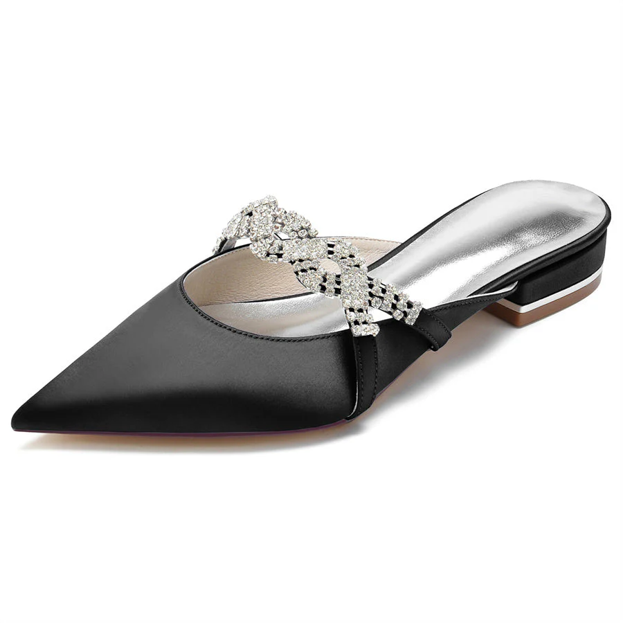 Women's Wedding Shoes Pointed Toe Slippers Low Heel Bridal Shoes with Crystals - Image 6