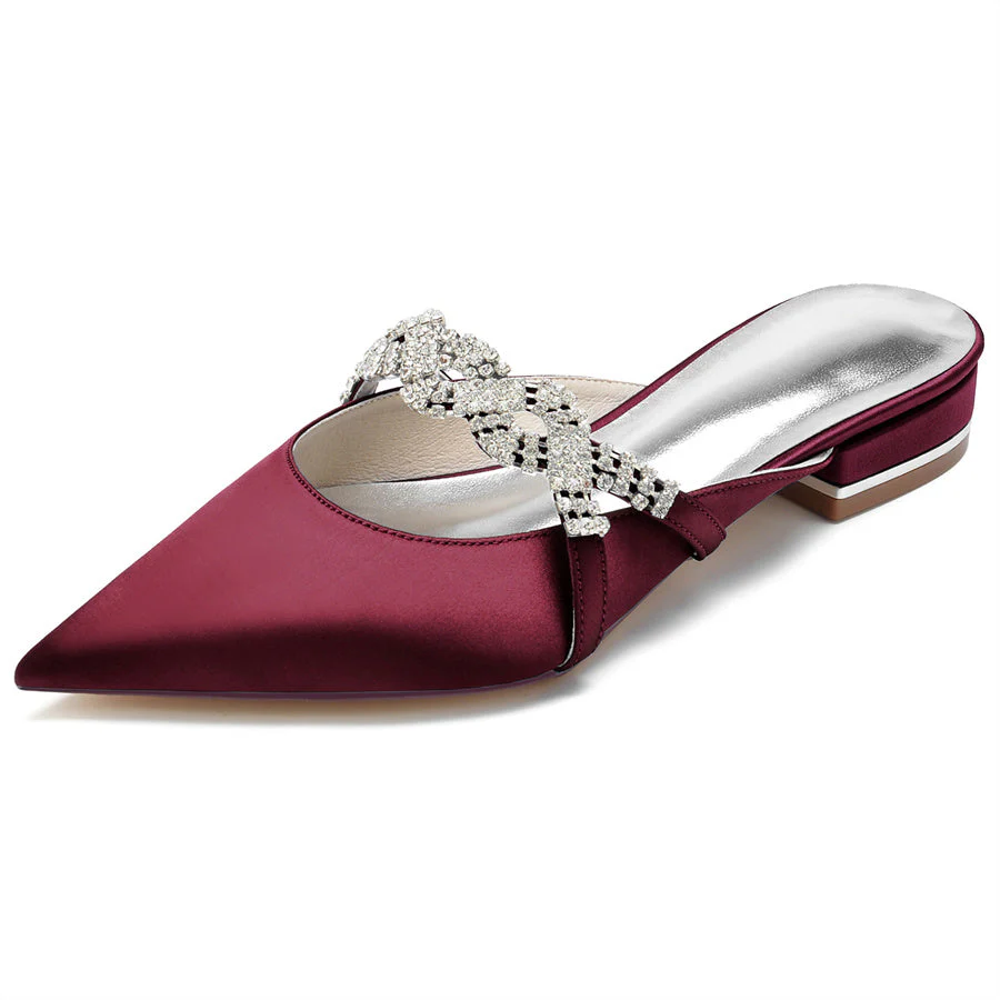 Women's Wedding Shoes Pointed Toe Slippers Low Heel Bridal Shoes with Crystals - Image 7