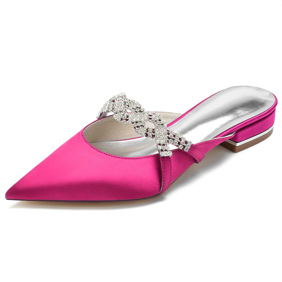 Women's Wedding Shoes Pointed Toe Slippers Low Heel Bridal Shoes with Crystals - Image 9